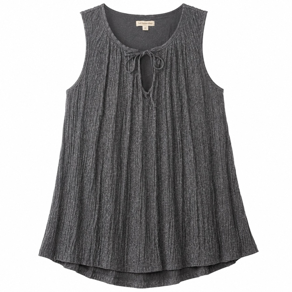 Meadow Rue Anthropologie Tank Top XS Green Crinkle Knit Swing Cottagecore Boho‎